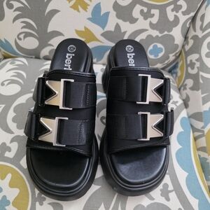 Black Platform Sandals with Silver Buckles- EUC SIZE 8